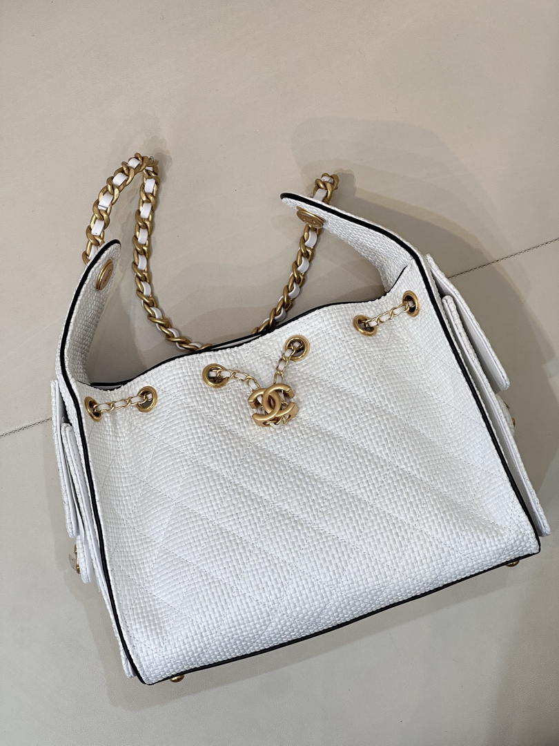 Chanel AS5293 Small Hobo Bag Braided Raffia Calfskin & Gold-Tone White