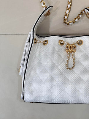 Chanel AS5293 Small Hobo Bag Braided Raffia Calfskin & Gold-Tone White - Default Title - View 5