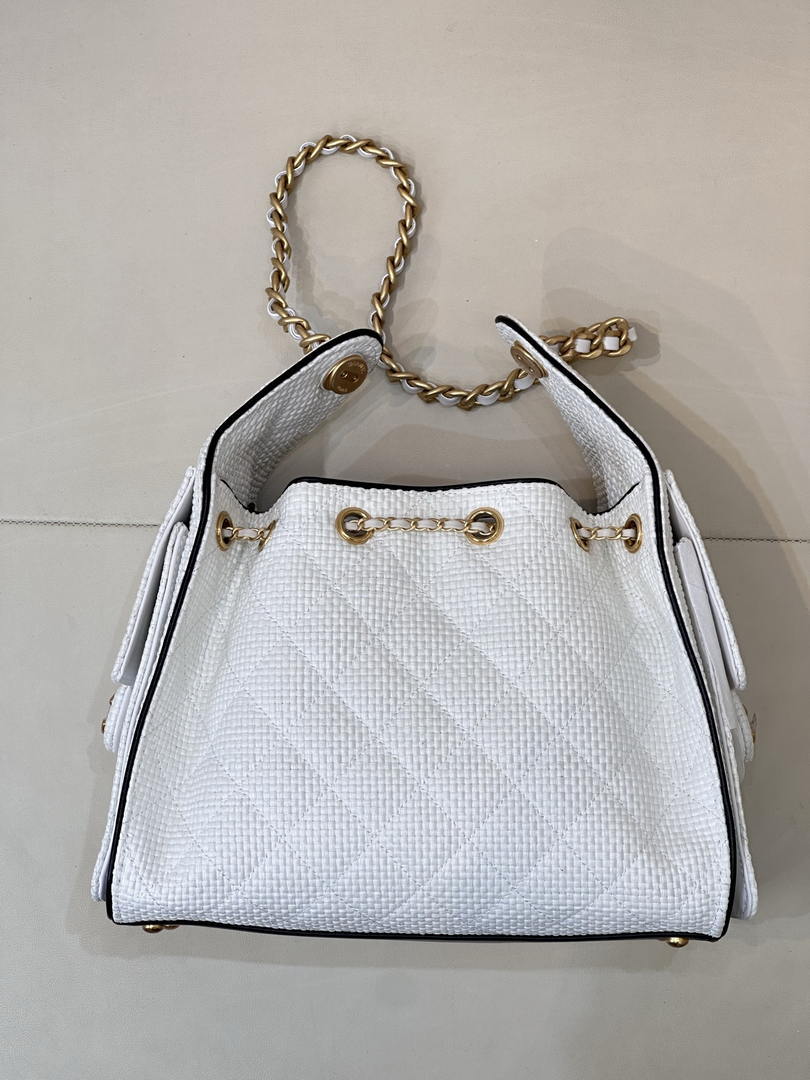 Chanel AS5293 Small Hobo Bag Braided Raffia Calfskin & Gold-Tone White - Default Title - View 7