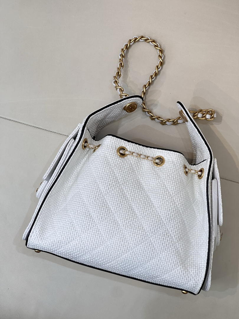 Chanel AS5293 Small Hobo Bag Braided Raffia Calfskin & Gold-Tone White