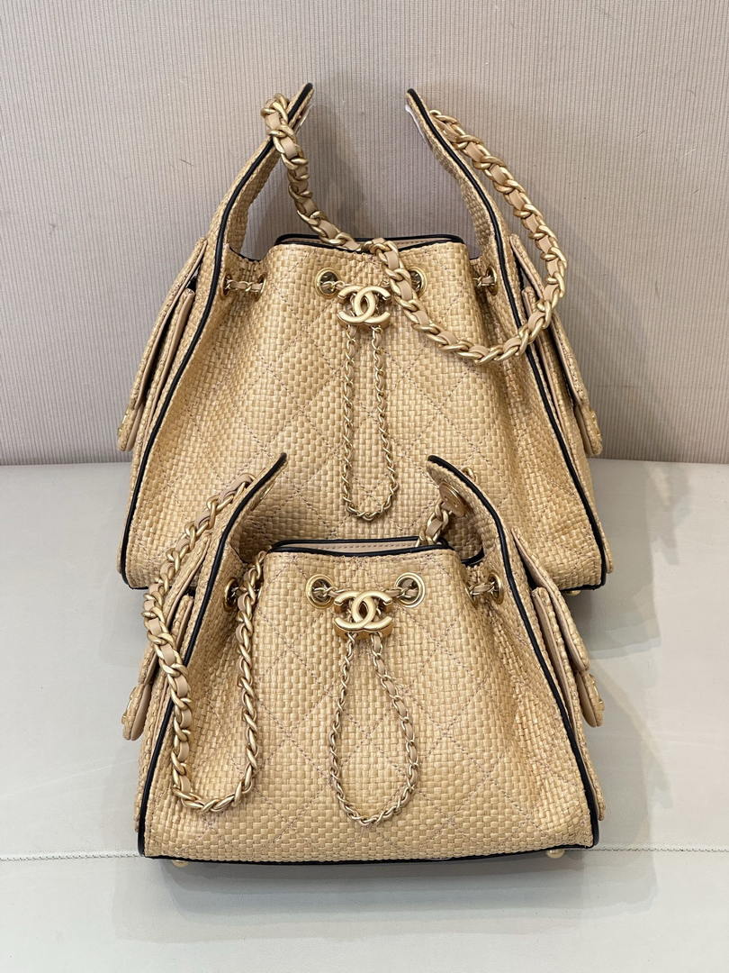 Chanel AS5293 Small Hobo Bag Braided Raffia Calfskin & Gold-Tone Beige & Black - Default Title - View 2