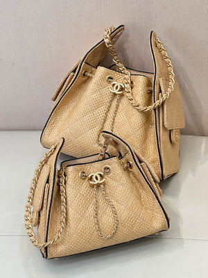 Chanel AS5293 Small Hobo Bag Braided Raffia Calfskin & Gold-Tone Beige & Black - Default Title - View 3
