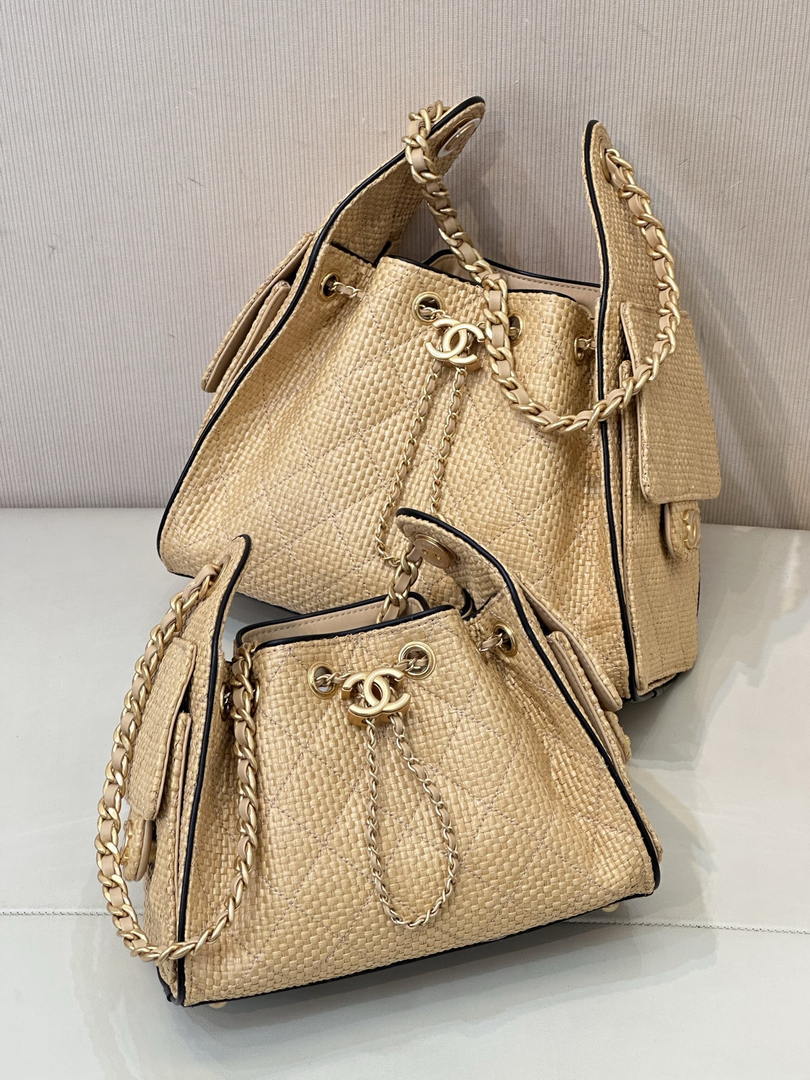 Chanel AS5293 Small Hobo Bag Braided Raffia Calfskin & Gold-Tone Beige & Black - Default Title - View 3