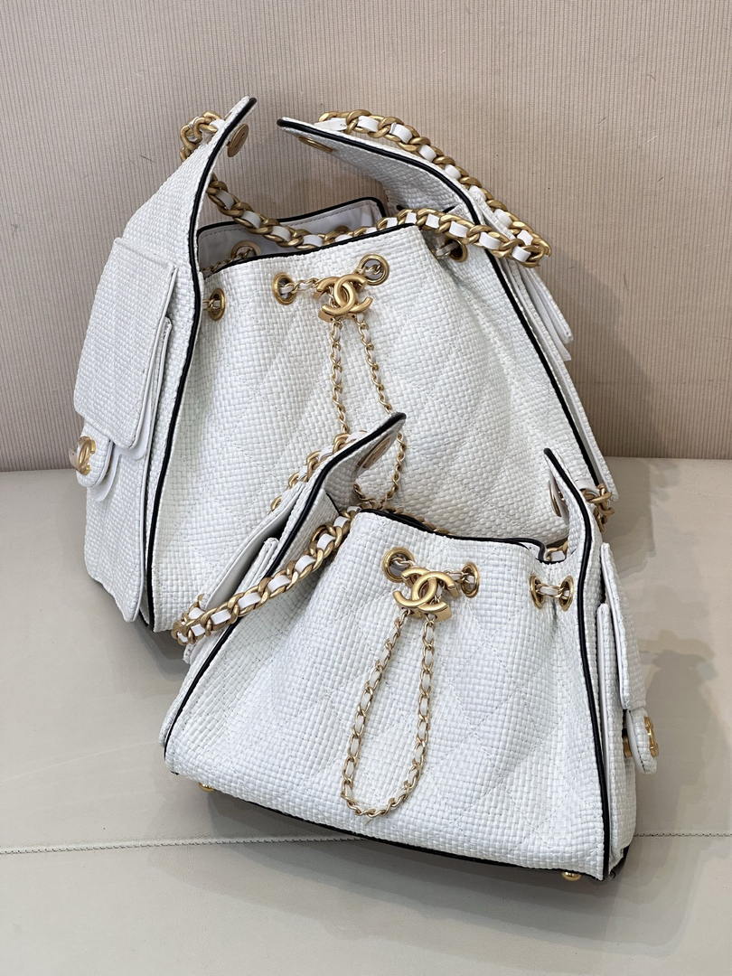 Chanel AS5293 Small Hobo Bag Braided Raffia Calfskin & Gold-Tone White - Default Title - View 11