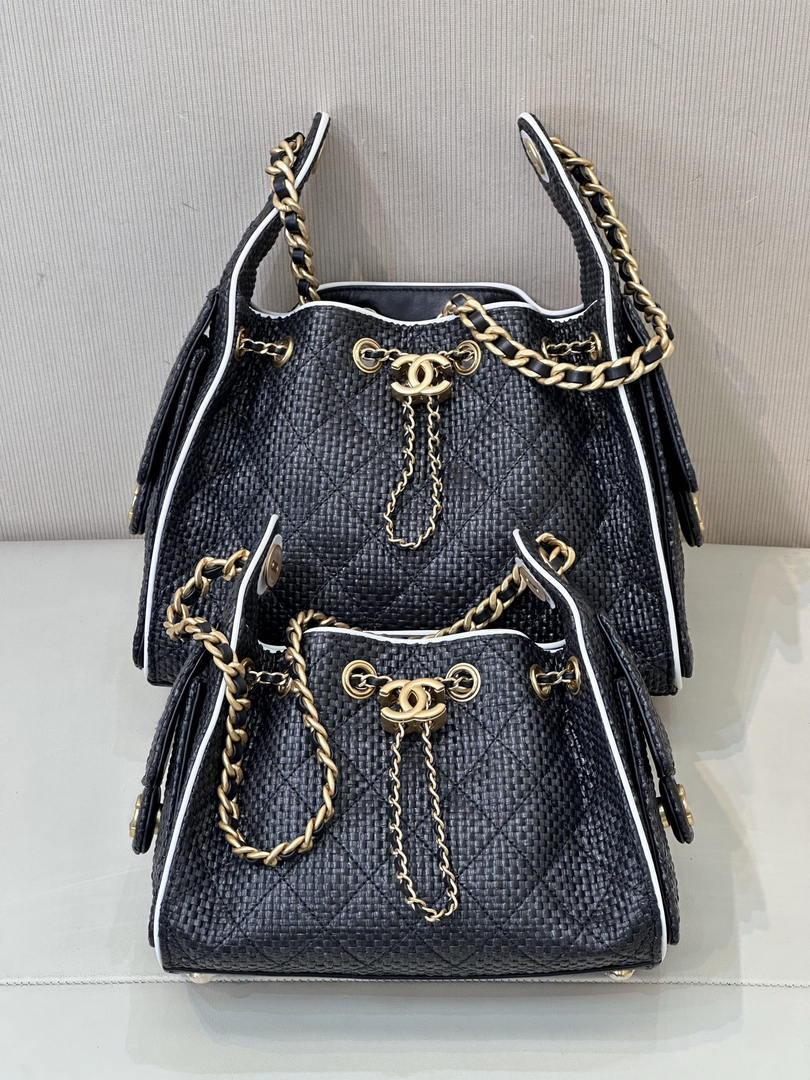 Chanel AS5293 Small Hobo Bag Braided Raffia Calfskin & Gold-Tone Black