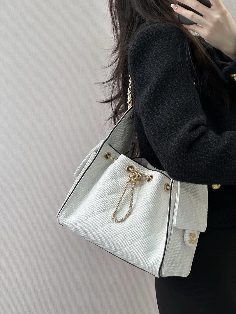 Chanel AS5293 Small Hobo Bag Braided Raffia Calfskin & Gold-Tone White - Default Title - View 14