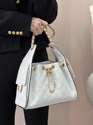 Chanel AS5293 Small Hobo Bag Braided Raffia Calfskin & Gold-Tone White - Default Title - View 17