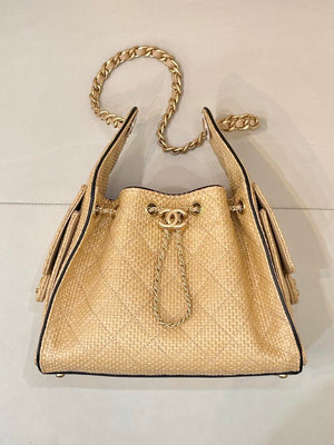 Chanel AS5293 Small Hobo Bag Braided Raffia Calfskin & Gold-Tone Beige & Black - Default Title - View 1