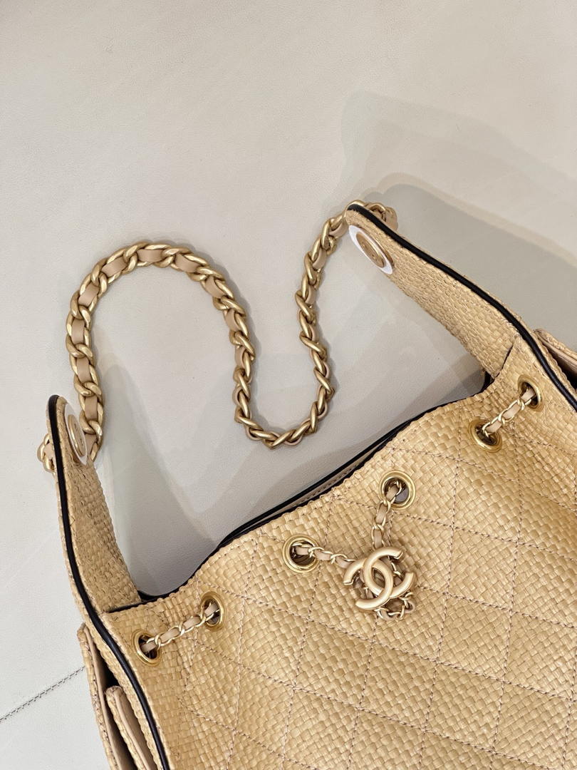 Chanel AS5293 Small Hobo Bag Braided Raffia Calfskin & Gold-Tone Beige & Black - Default Title - View 7
