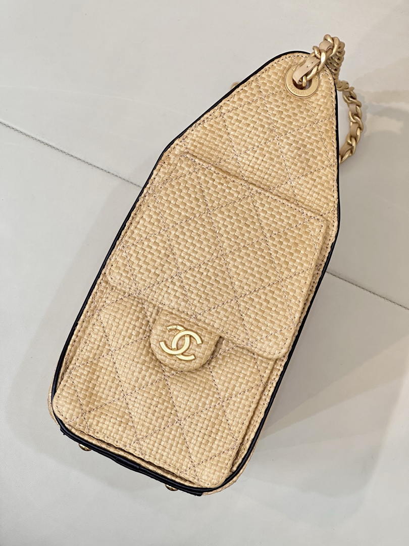 Chanel AS5293 Small Hobo Bag Braided Raffia Calfskin & Gold-Tone Beige & Black