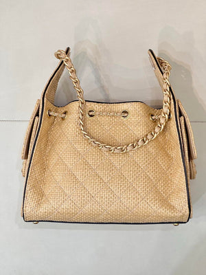 Chanel AS5293 Small Hobo Bag Braided Raffia Calfskin & Gold-Tone Beige & Black - Default Title - View 12