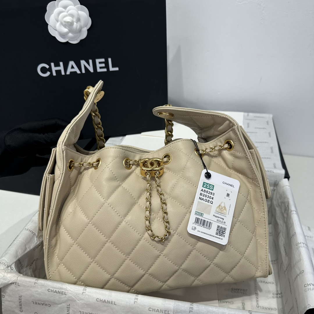 Chanel AS5293 Small Hobo Calfskin & Gold-Tone Metal Apricot