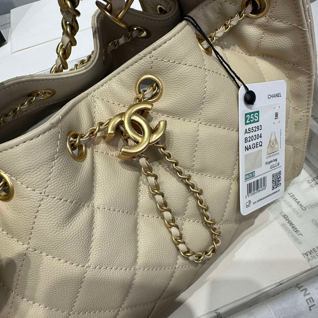 Chanel AS5293 Small Hobo Calfskin & Gold-Tone Metal Apricot
