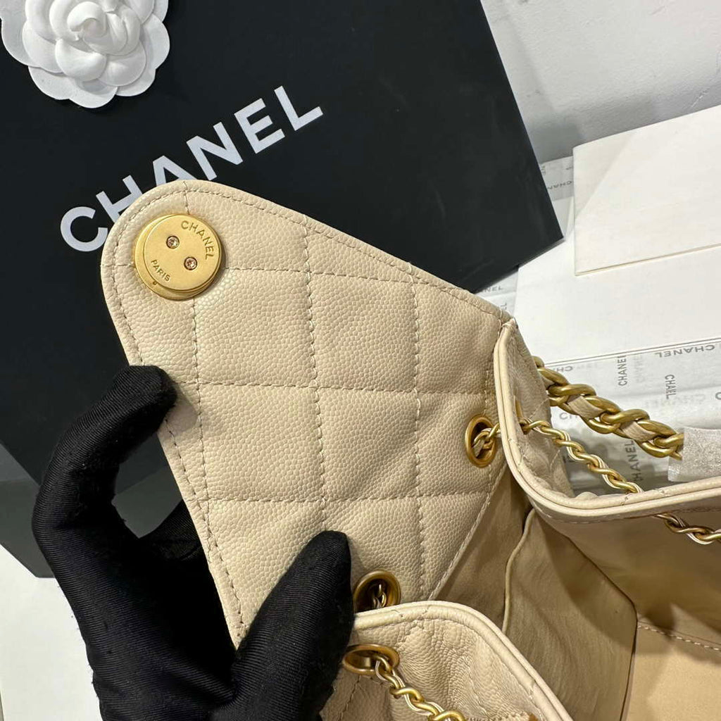 Chanel AS5293 Small Hobo Calfskin & Gold-Tone Metal Apricot
