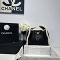 Chanel AS5293 Small Hobo Calfskin & Gold-Tone Metal Black &Wool
