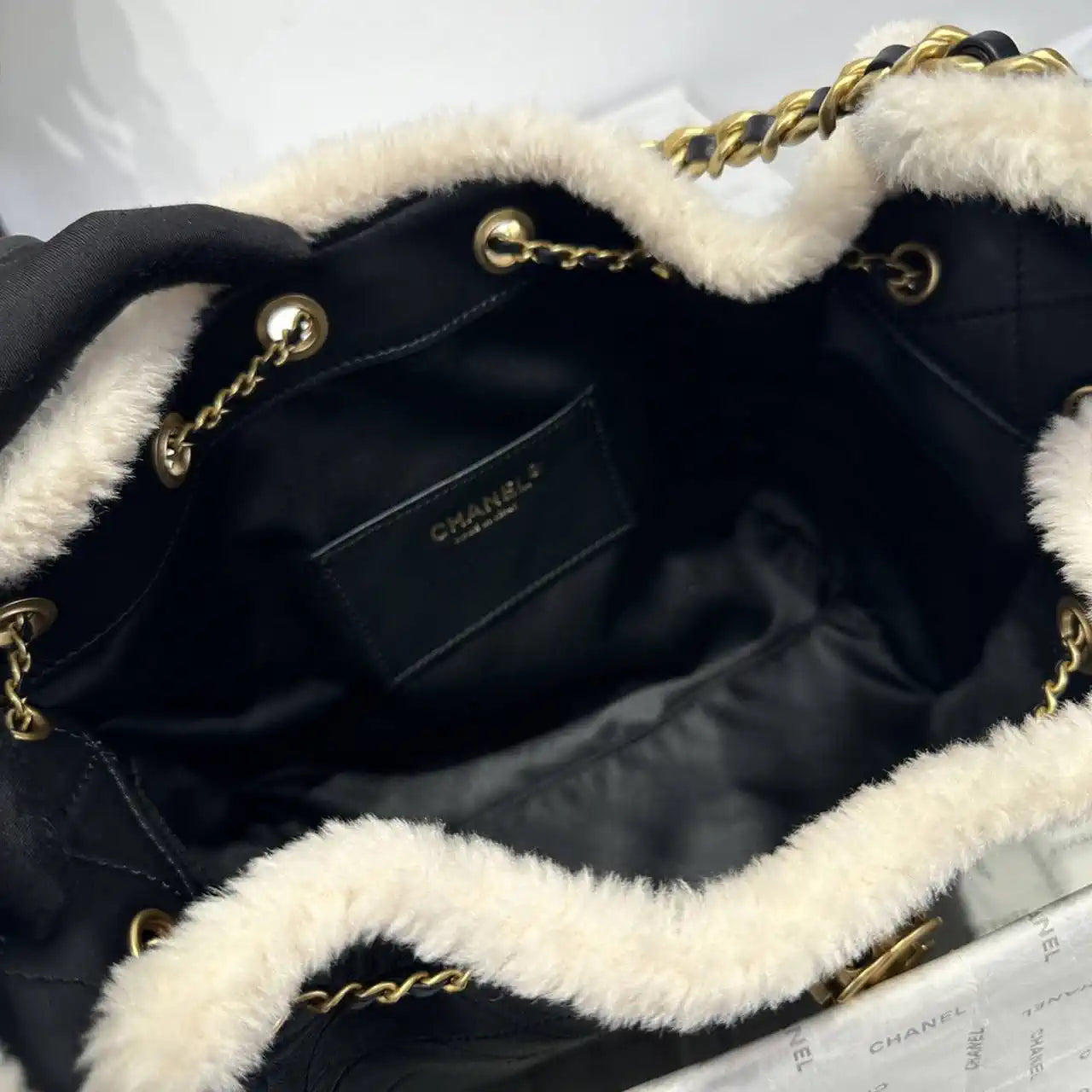Chanel AS5293 Small Hobo Calfskin & Gold-Tone Metal Black &Wool
