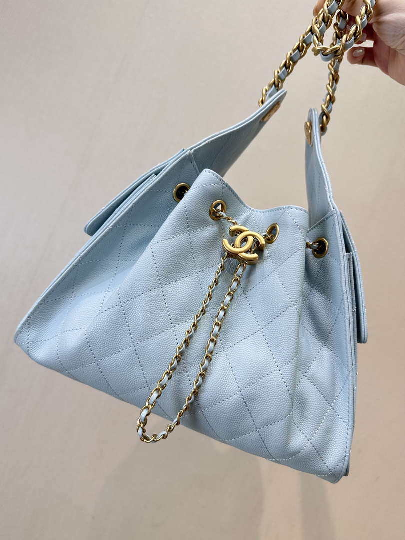 Chanel AS5293 Small Hobo Calfskin & Gold-Tone Metal Blue