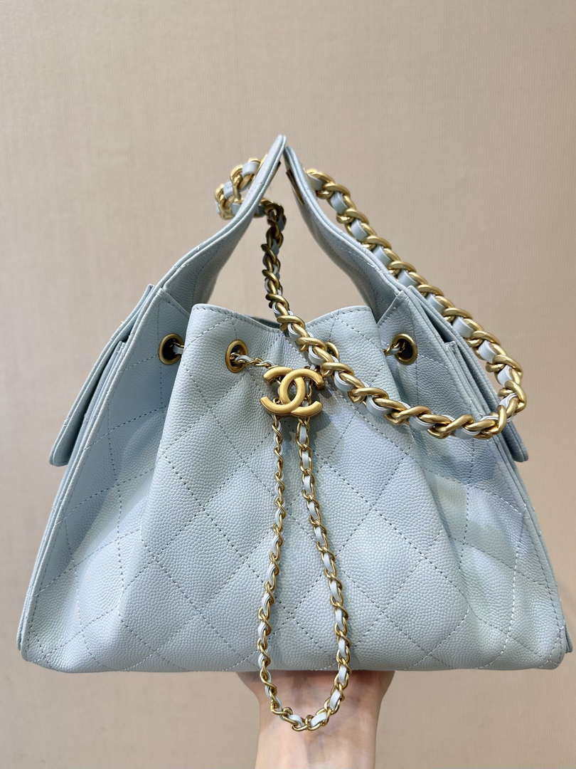 Chanel AS5293 Small Hobo Calfskin & Gold-Tone Metal Blue