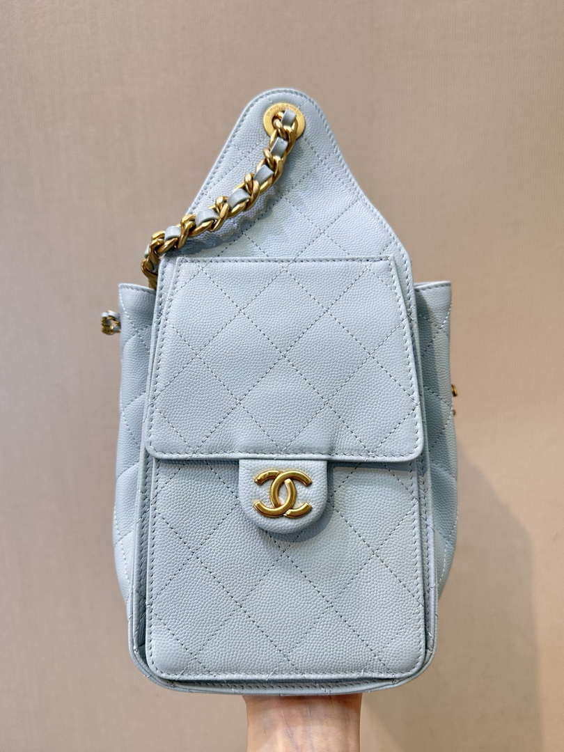 Chanel AS5293 Small Hobo Calfskin & Gold-Tone Metal Blue