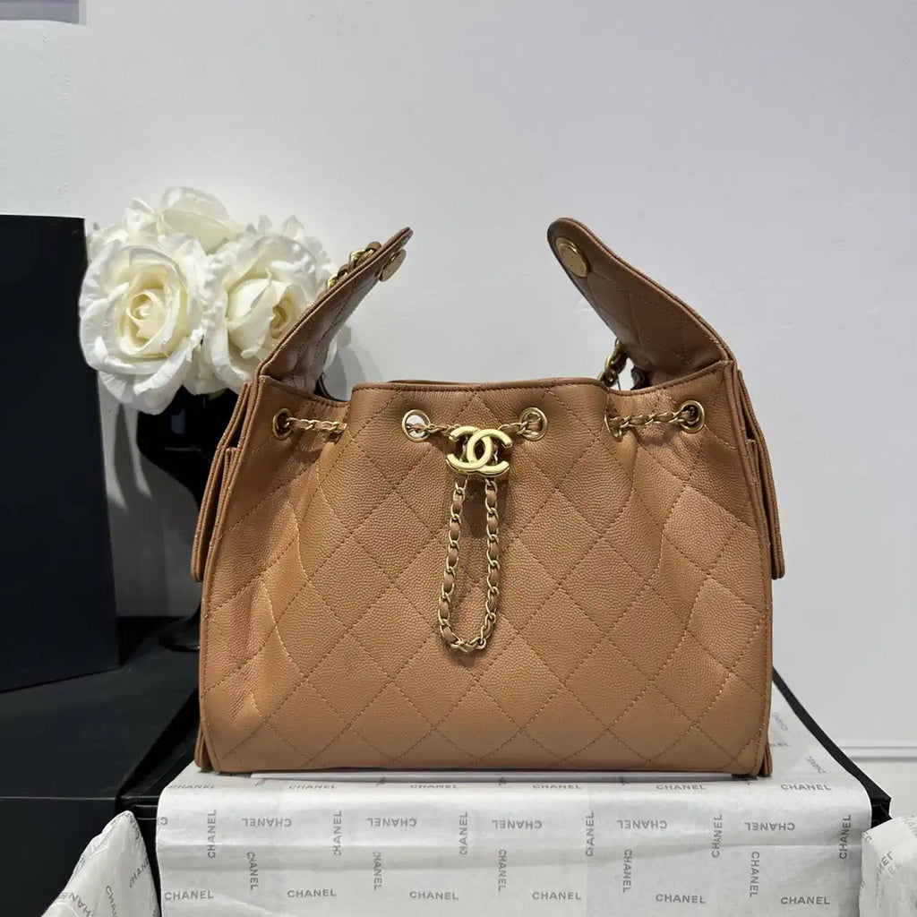 Chanel AS5293 Small Hobo Calfskin & Gold-Tone Metal Brown