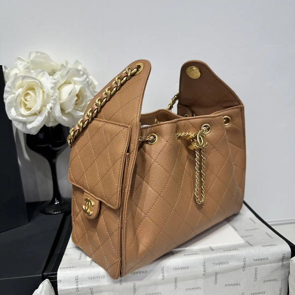 Chanel AS5293 Small Hobo Calfskin & Gold-Tone Metal Brown