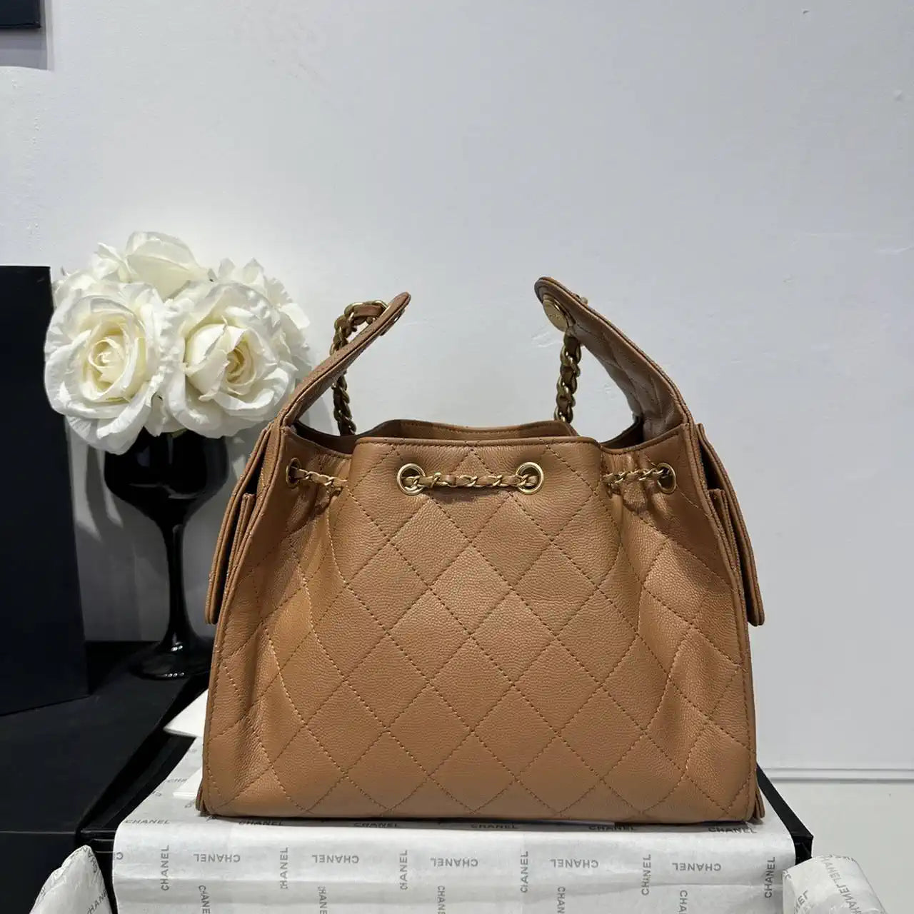 Chanel AS5293 Small Hobo Calfskin & Gold-Tone Metal Brown