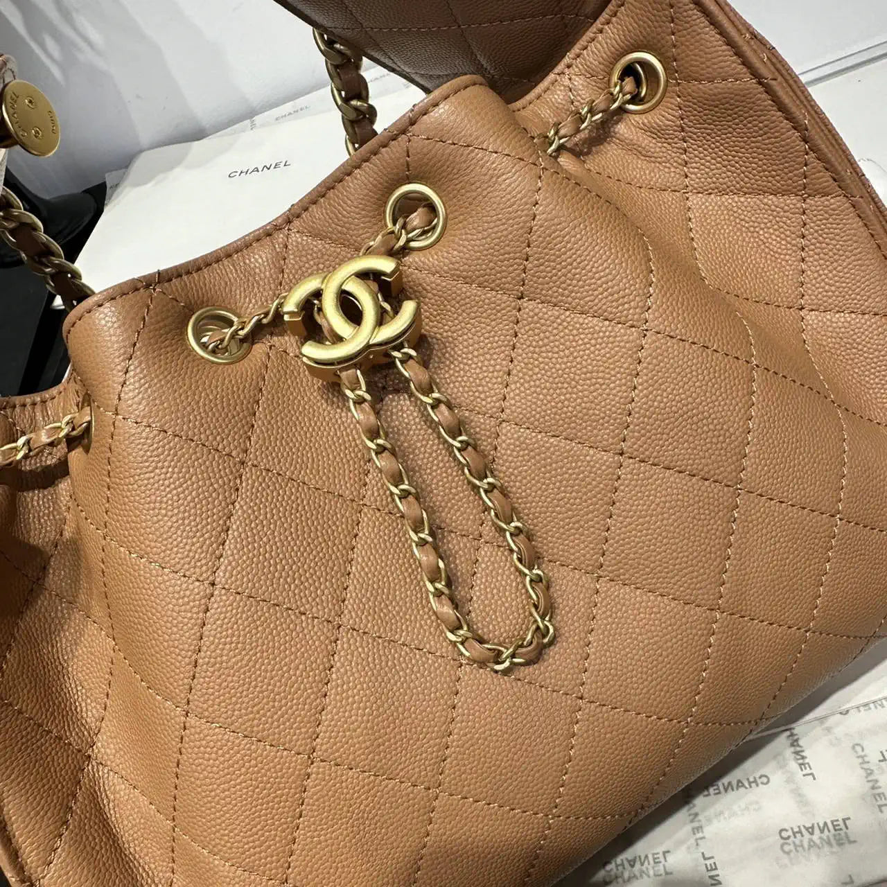 Chanel AS5293 Small Hobo Calfskin & Gold-Tone Metal Brown