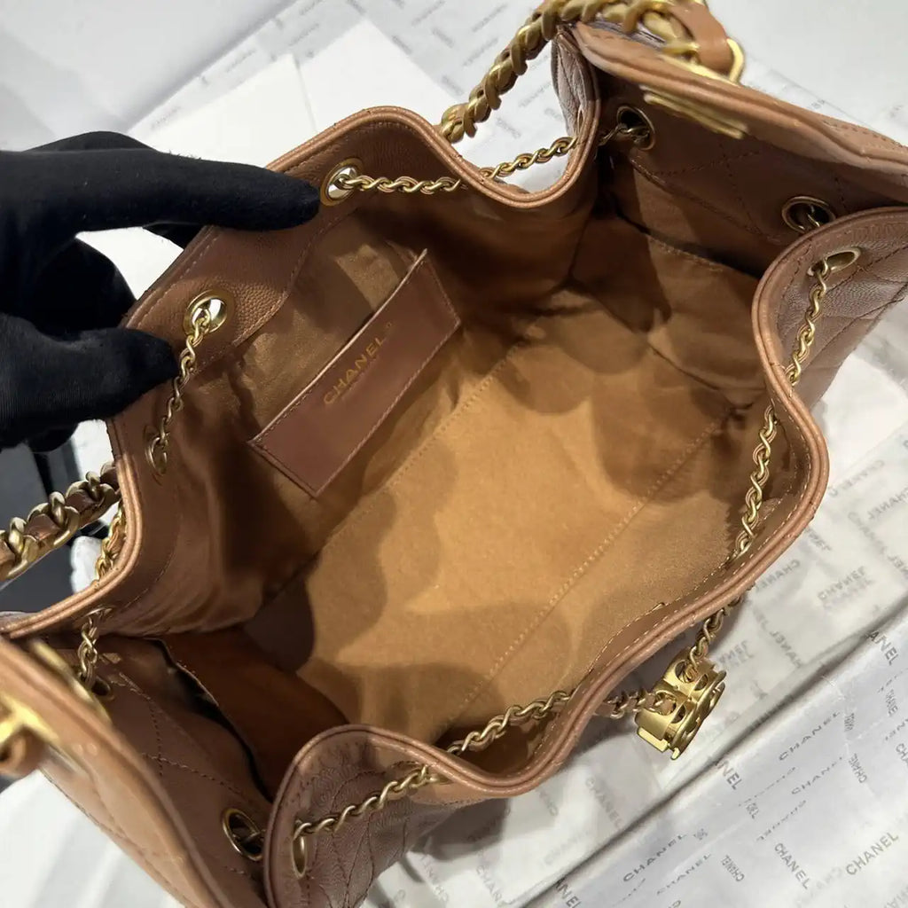 Chanel AS5293 Small Hobo Calfskin & Gold-Tone Metal Brown