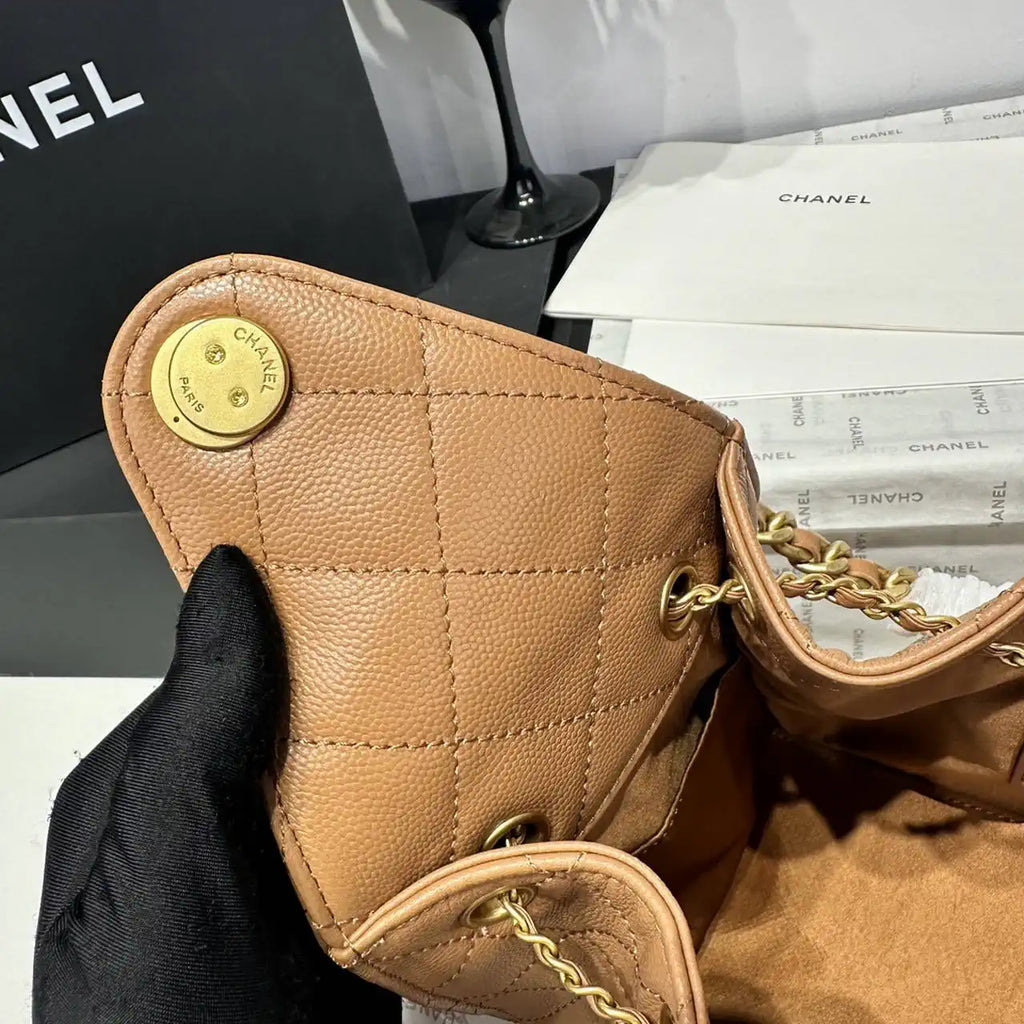 Chanel AS5293 Small Hobo Calfskin & Gold-Tone Metal Brown