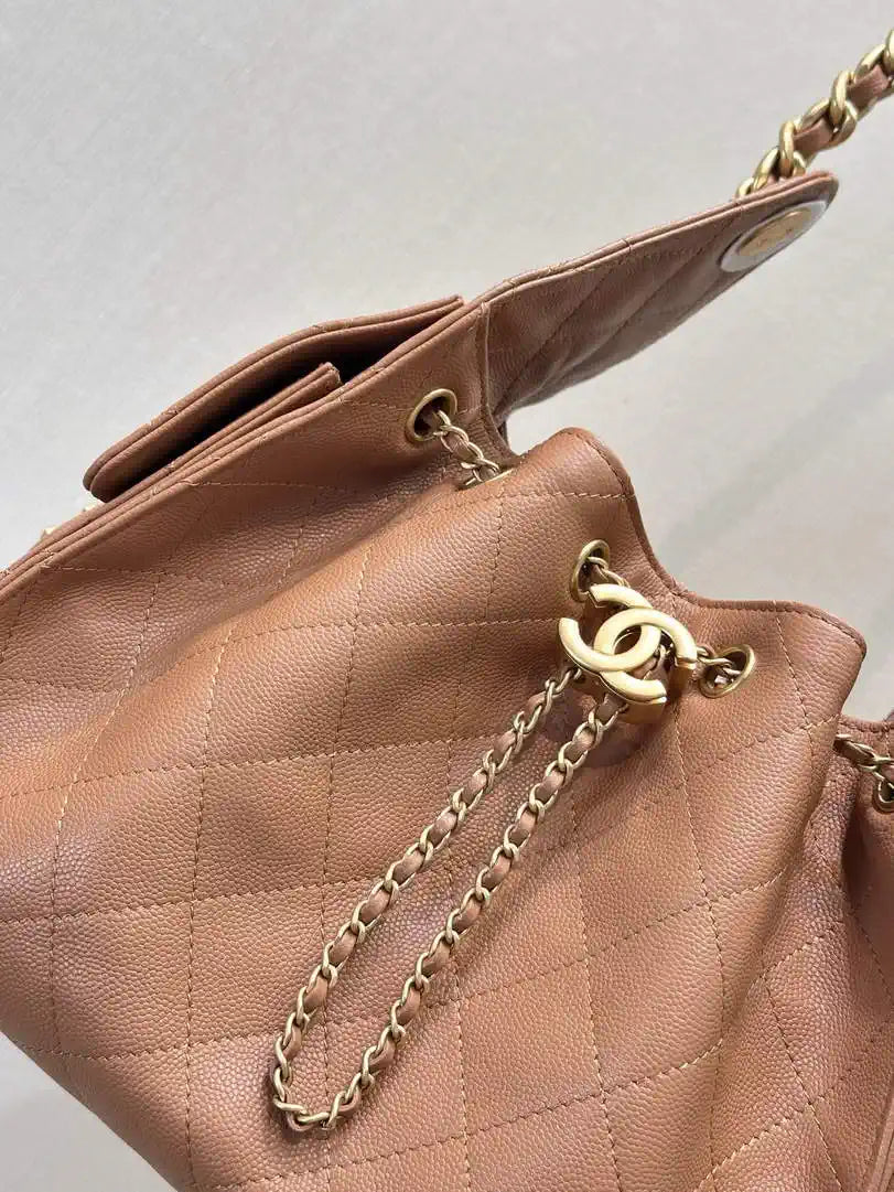 Chanel AS5293 Small Hobo Calfskin & Gold-Tone Metal Brown