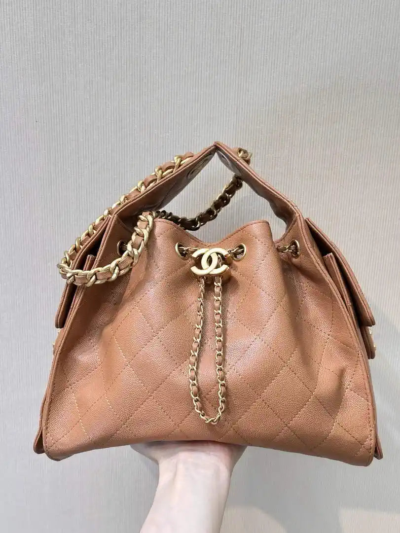 Chanel AS5293 Small Hobo Calfskin & Gold-Tone Metal Brown