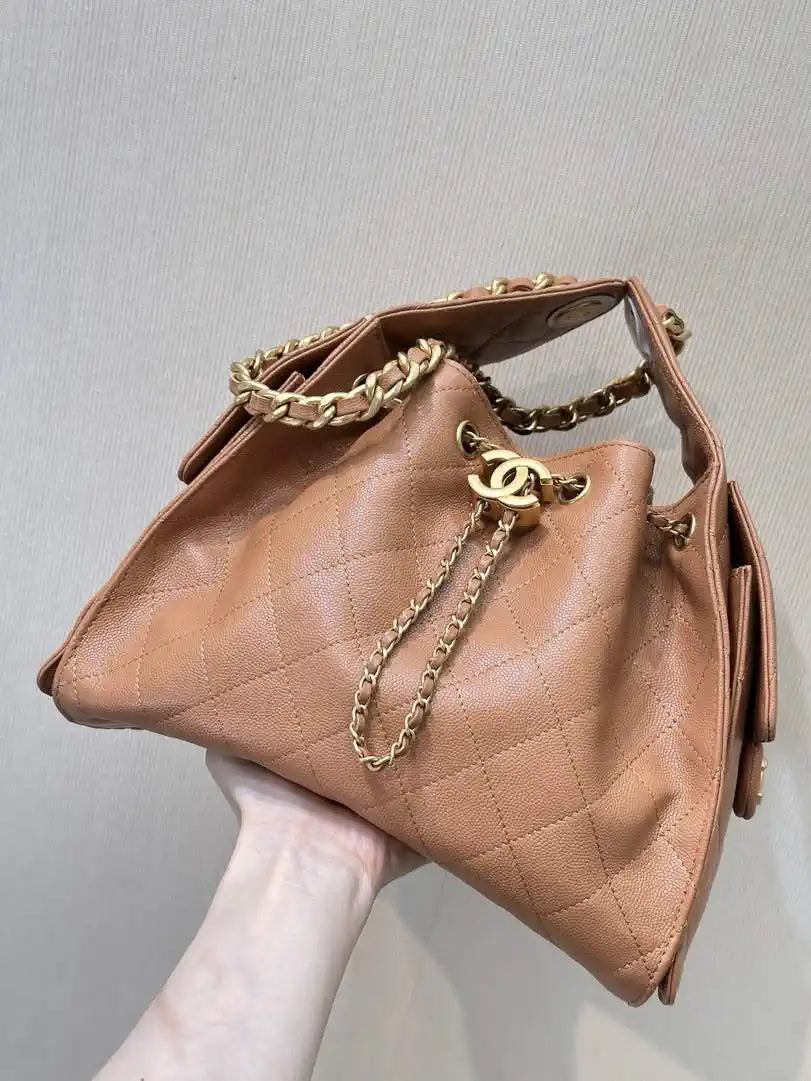 Chanel AS5293 Small Hobo Calfskin & Gold-Tone Metal Brown