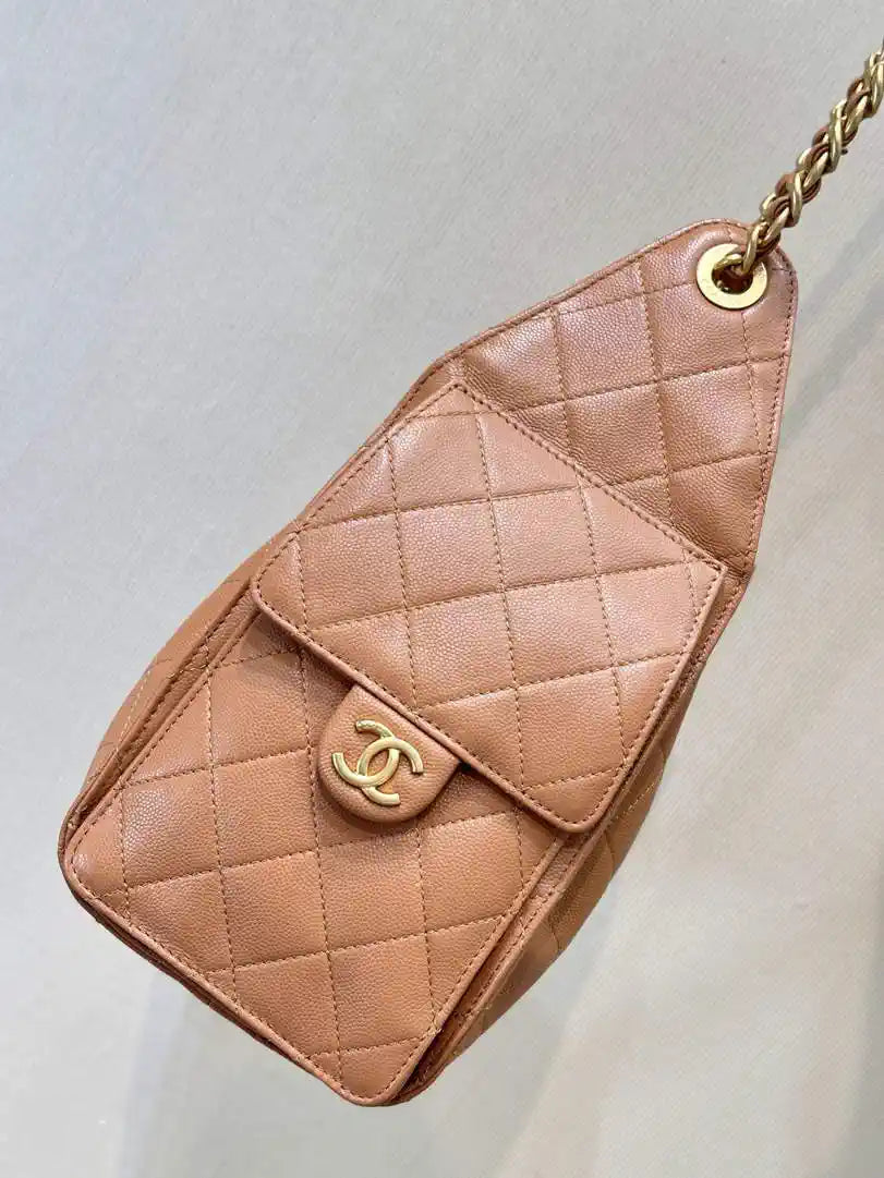 Chanel AS5293 Small Hobo Calfskin & Gold-Tone Metal Brown