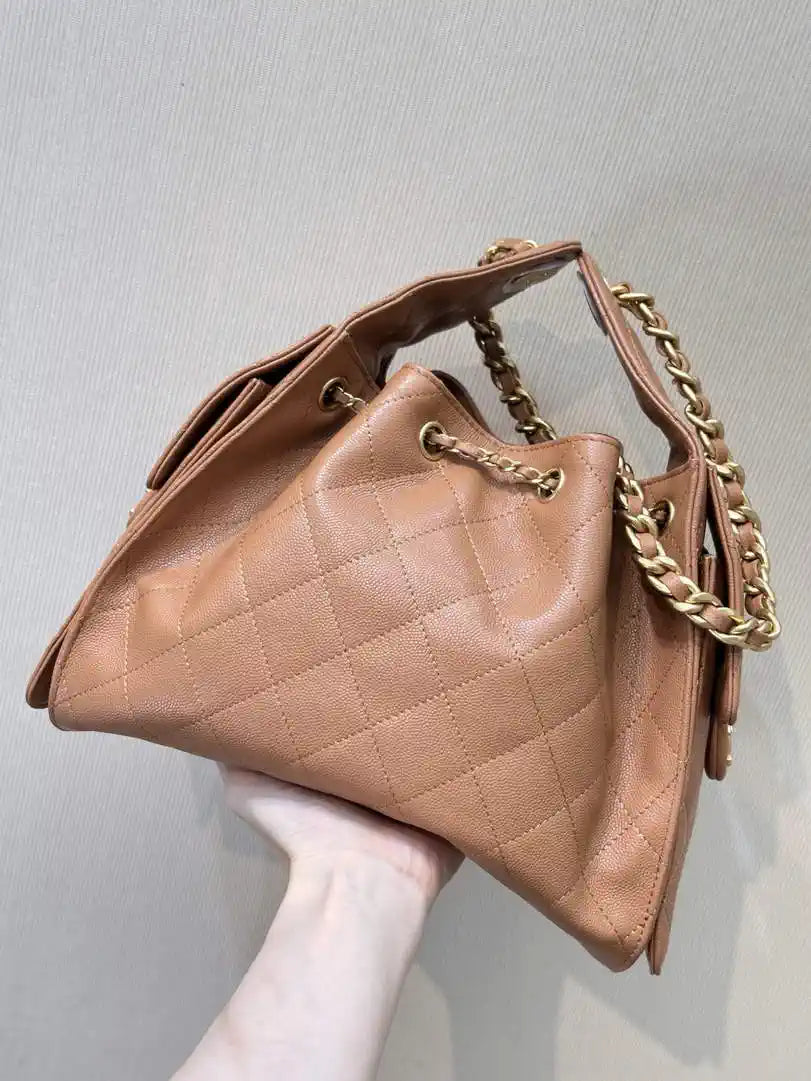 Chanel AS5293 Small Hobo Calfskin & Gold-Tone Metal Brown