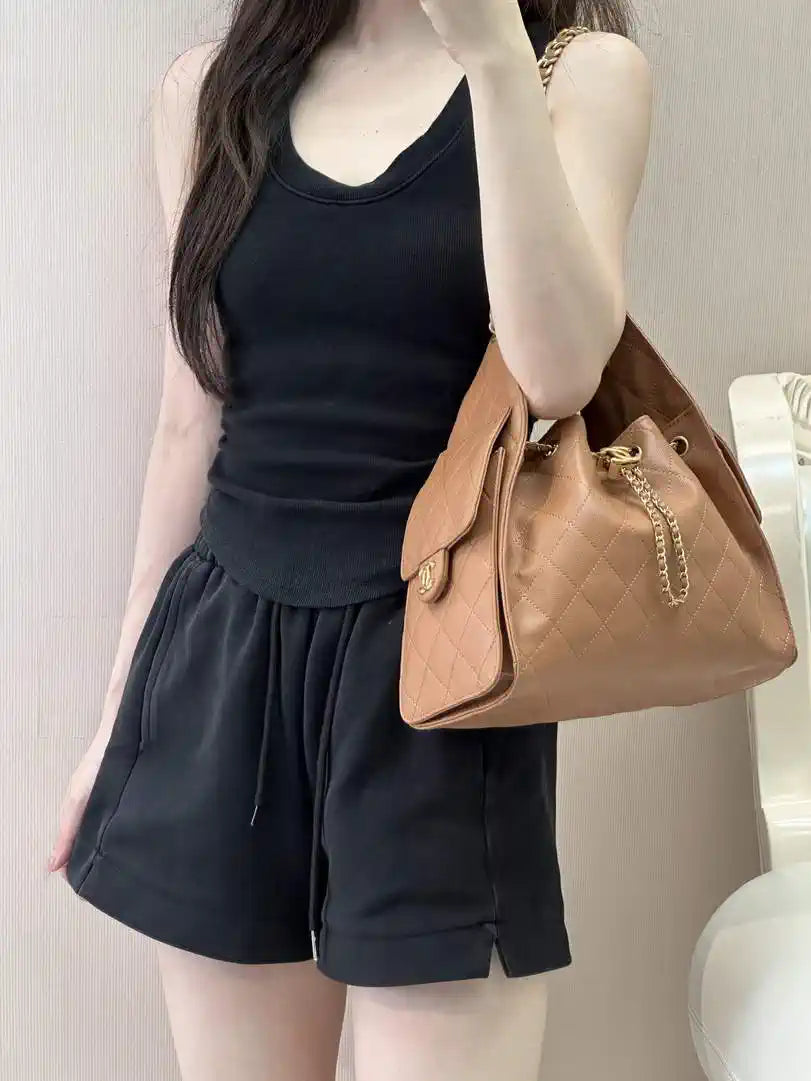 Chanel AS5293 Small Hobo Calfskin & Gold-Tone Metal Brown