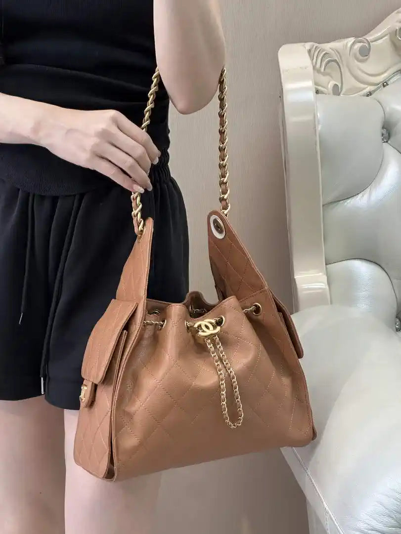 Chanel AS5293 Small Hobo Calfskin & Gold-Tone Metal Brown