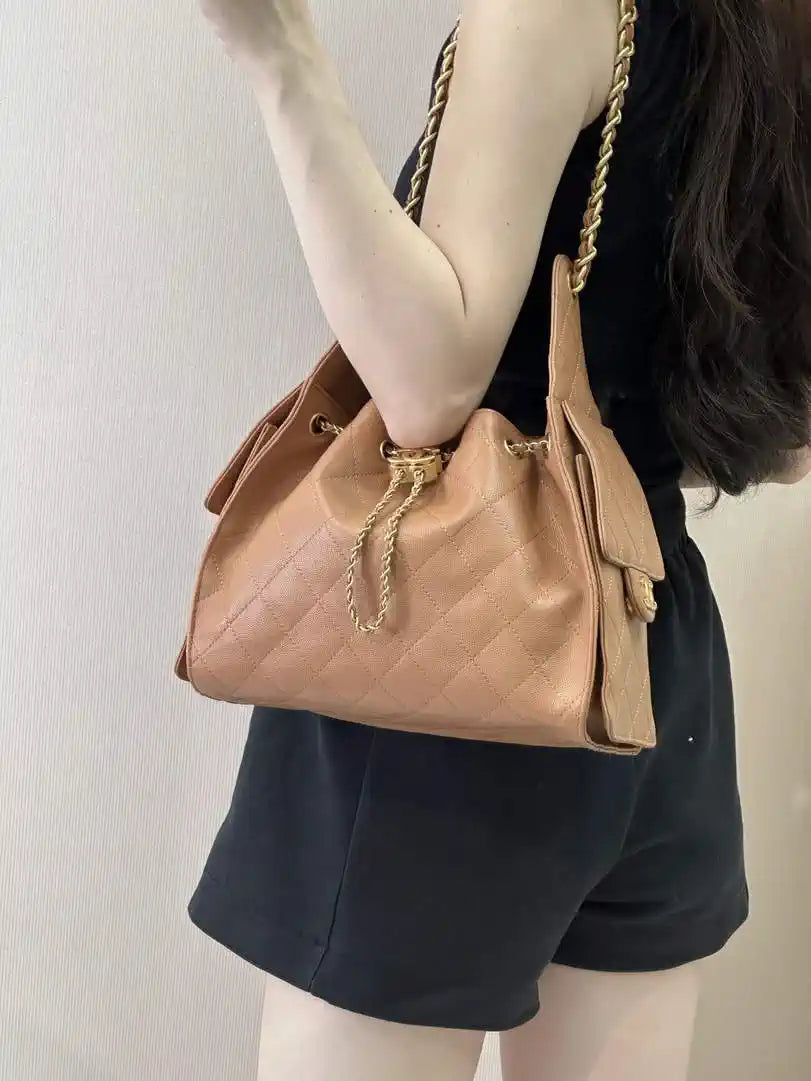 Chanel AS5293 Small Hobo Calfskin & Gold-Tone Metal Brown