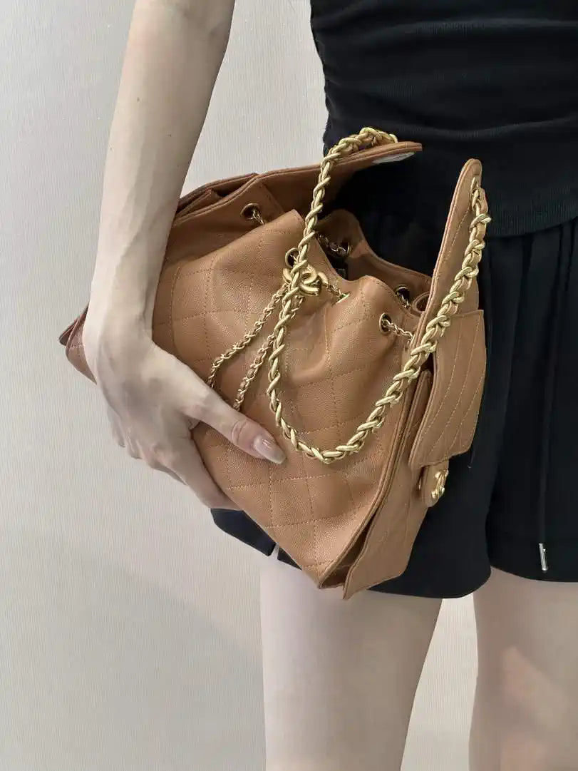 Chanel AS5293 Small Hobo Calfskin & Gold-Tone Metal Brown