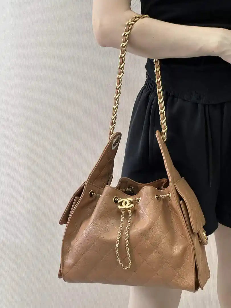 Chanel AS5293 Small Hobo Calfskin & Gold-Tone Metal Brown