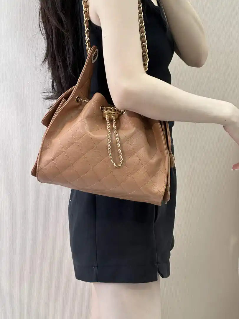 Chanel AS5293 Small Hobo Calfskin & Gold-Tone Metal Brown