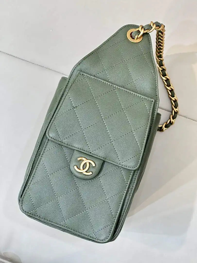 Chanel AS5293 Small Hobo Calfskin & Gold-Tone Metal Dark Green