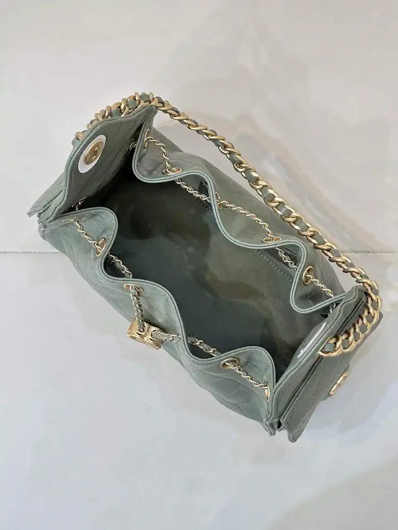 Chanel AS5293 Small Hobo Calfskin & Gold-Tone Metal Dark Green