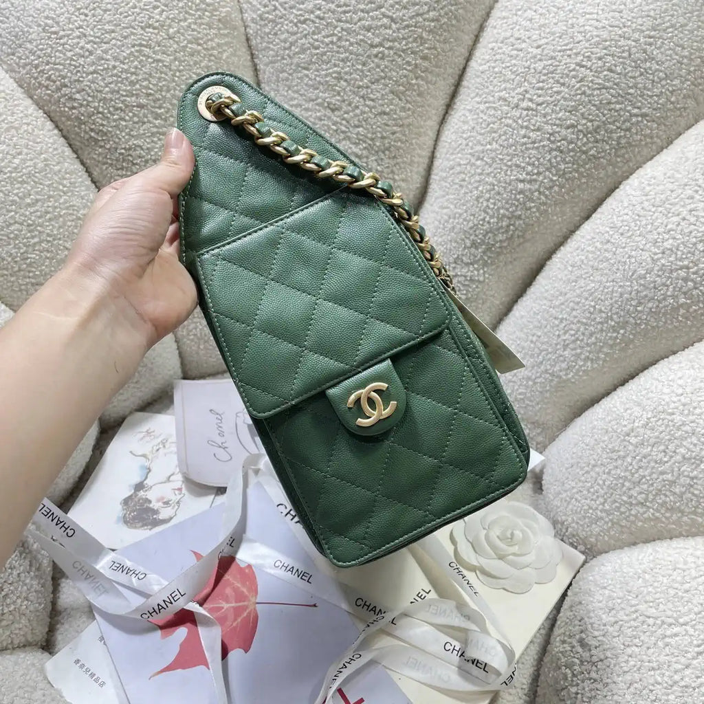 Chanel AS5293 Small Hobo Calfskin & Gold-Tone Metal Deep Green
