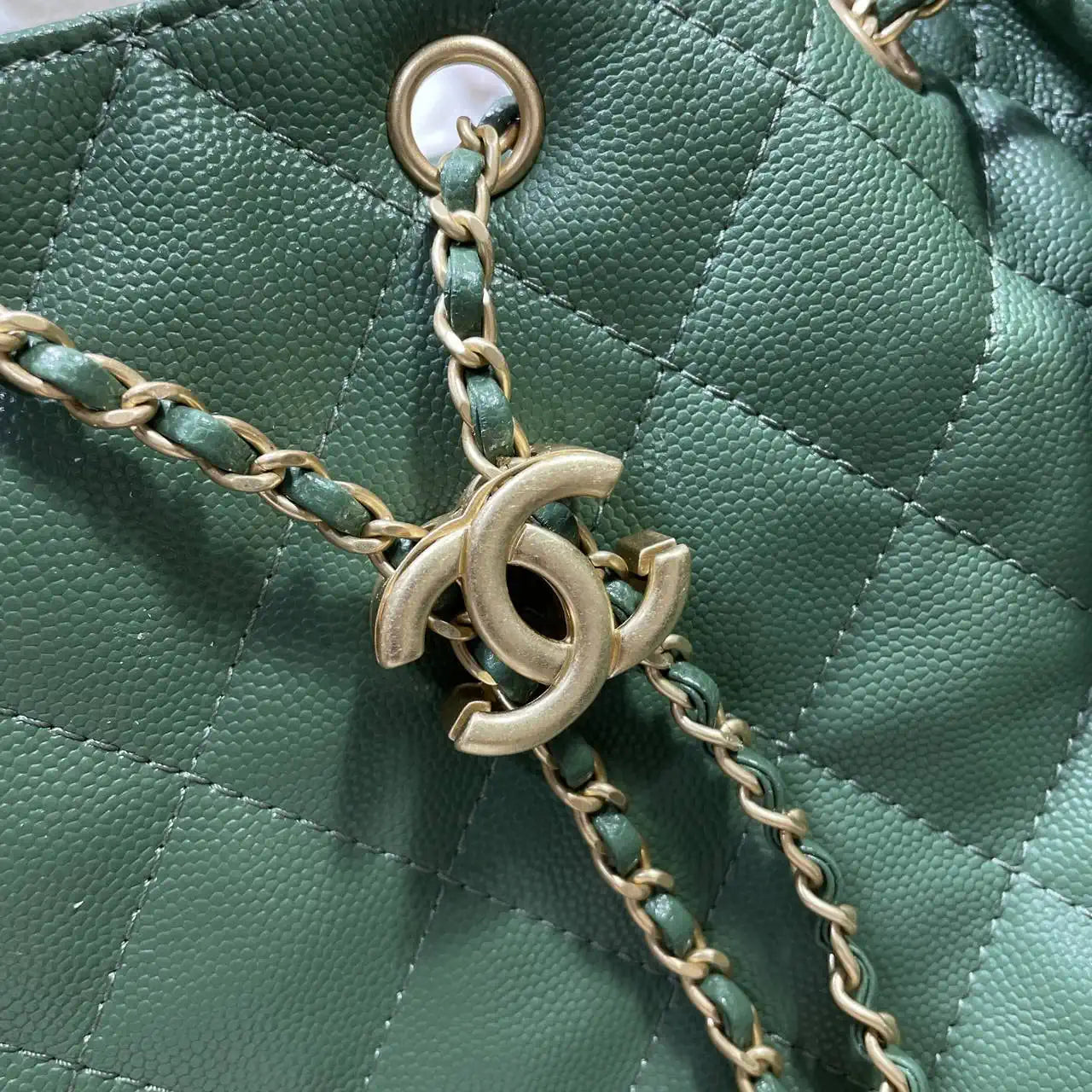 Chanel AS5293 Small Hobo Calfskin & Gold-Tone Metal Deep Green
