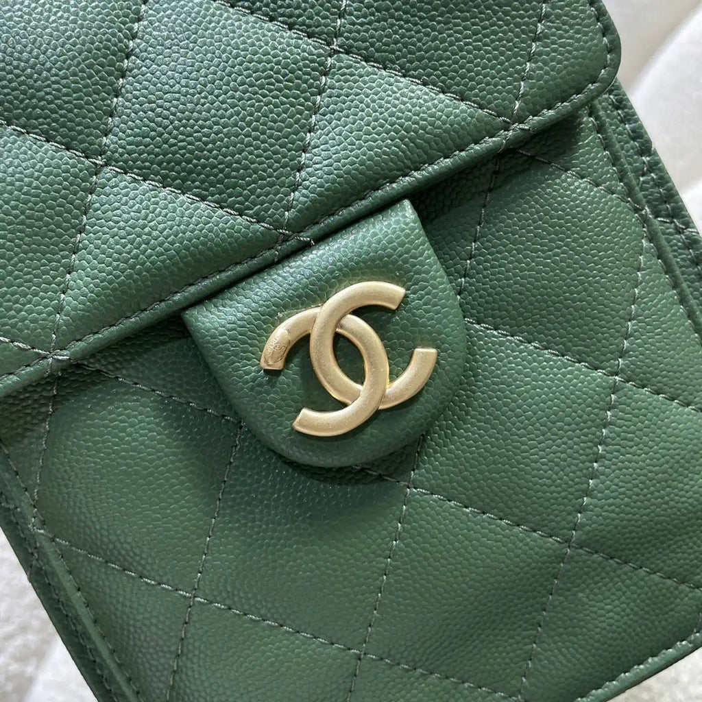 Chanel AS5293 Small Hobo Calfskin & Gold-Tone Metal Deep Green
