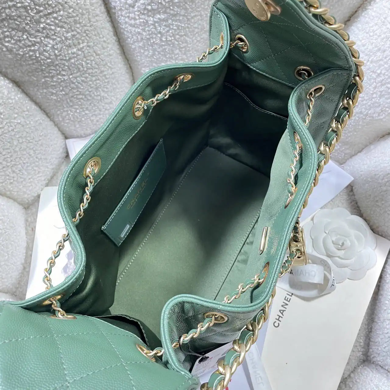 Chanel AS5293 Small Hobo Calfskin & Gold-Tone Metal Deep Green
