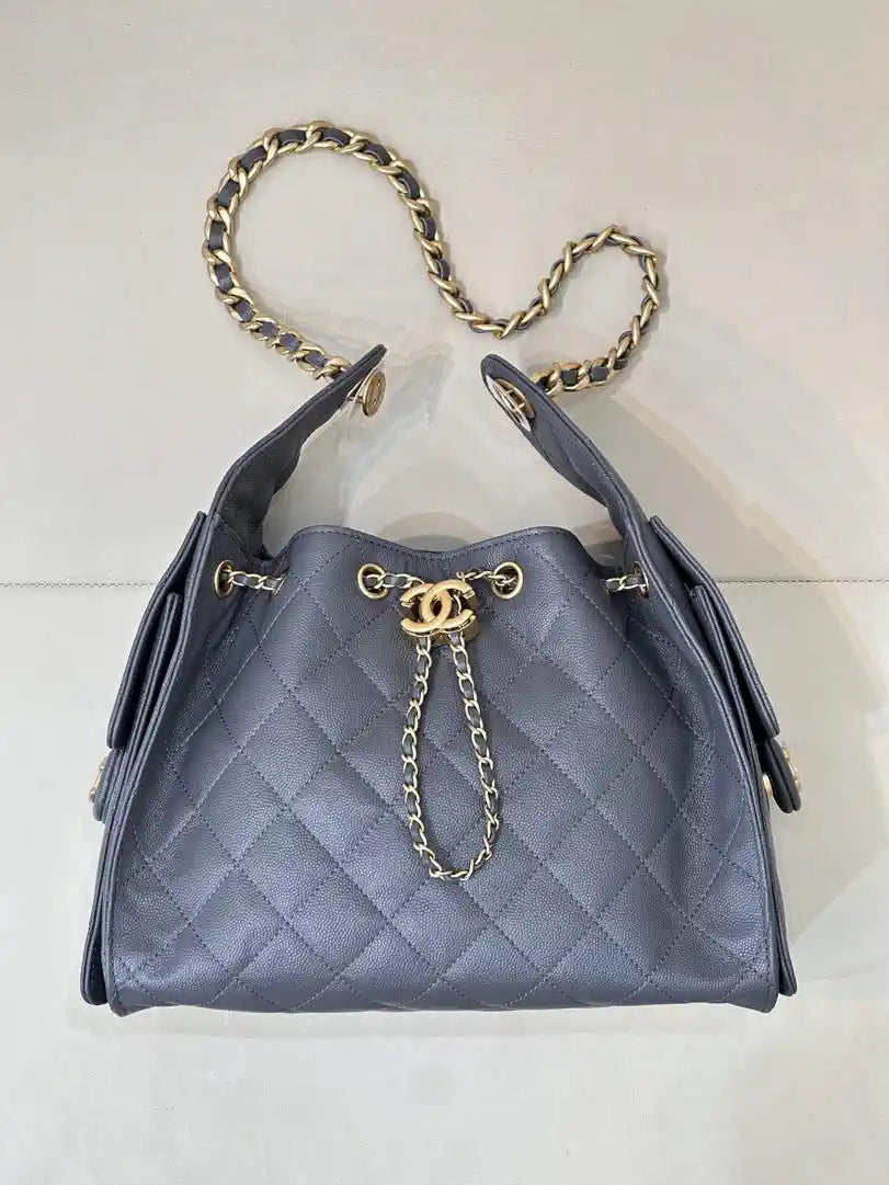 Chanel AS5293 Small Hobo Calfskin & Gold-Tone Metal Gray