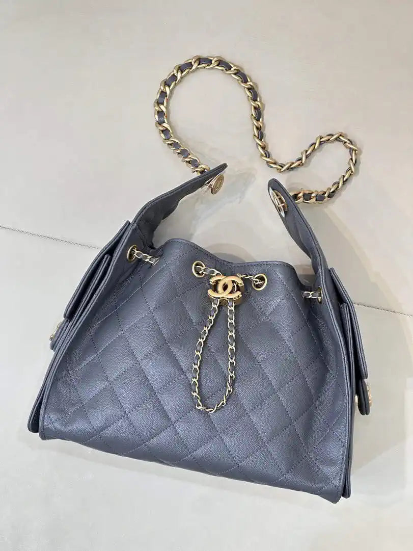 Chanel AS5293 Small Hobo Calfskin & Gold-Tone Metal Gray