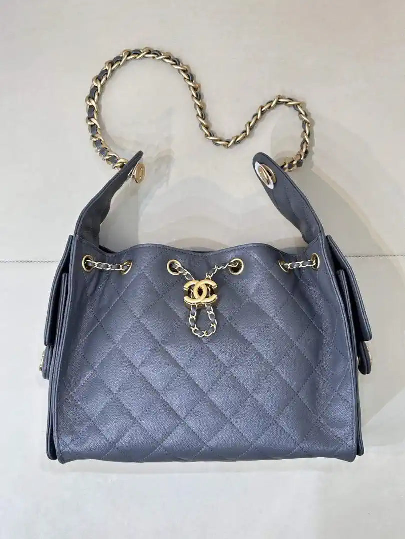 Chanel AS5293 Small Hobo Calfskin & Gold-Tone Metal Gray
