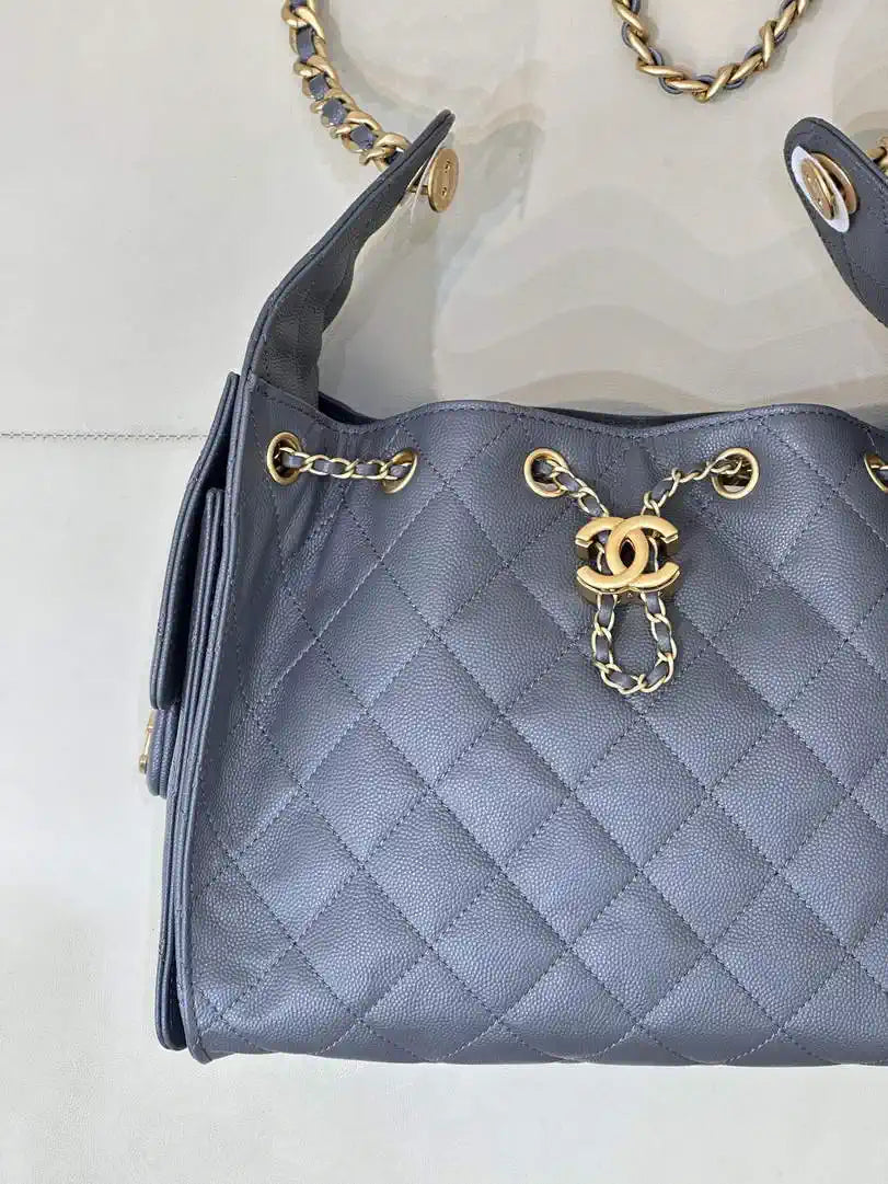 Chanel AS5293 Small Hobo Calfskin & Gold-Tone Metal Gray